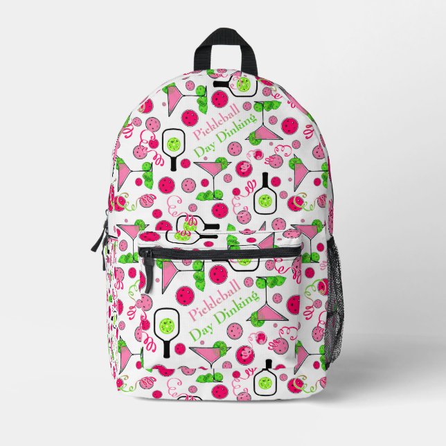 Pickleball Day Dinking Cosmo Cocktail Pink Green Printed Backpack (Front)