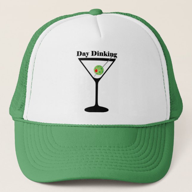 Pickleball Day Dinking Martini Pickleball Olive Trucker Hat (Front)