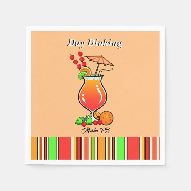 Pickleball Day Dinking Tropical Hurricane Cocktail Napkin (Front)