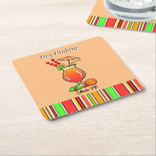 Pickleball Day Dinking Tropical Hurricane Cocktail Square Paper Coaster