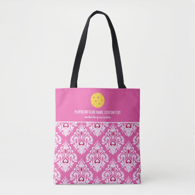 Pickleball Design Pink Ikat Pattern Custom Paddle  Tote Bag (Front)