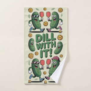Pickleball Dill With It Cartoon Pickle Hand Towel