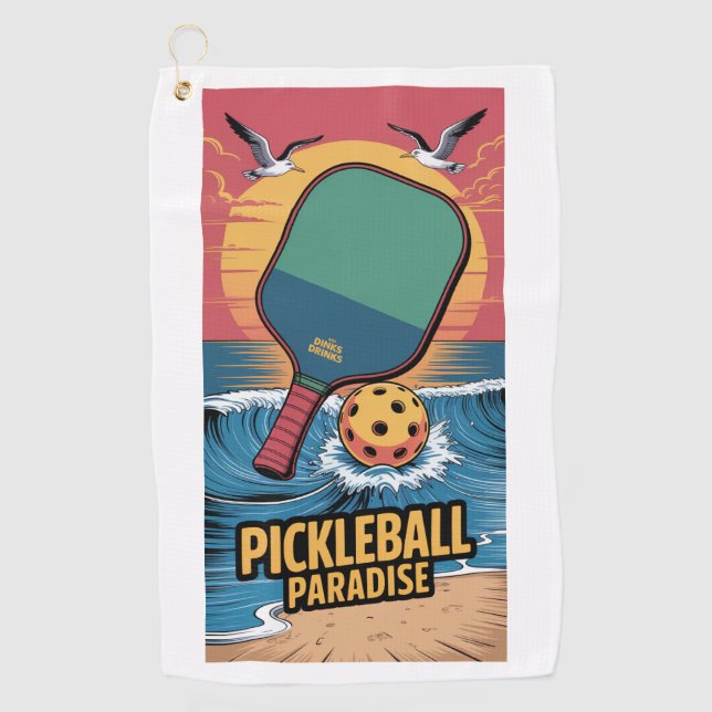 Pickleball Dinks & Drinks Beach Vibe Graphic Golf Towel (Front)