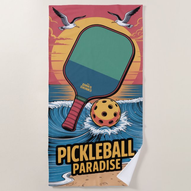 Pickleball Dinks & Drinks Beach Vibe Graphic Towel (Front)