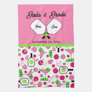 Pickleball Dinks & Drinks Bridal Shower Pink Cosmo Tea Towel