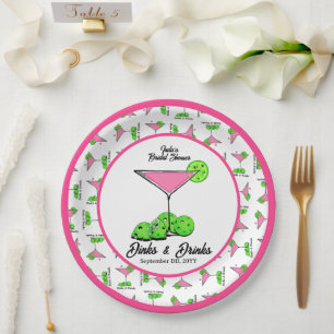 Pickleball Dinks & Drinks Pink Cosmo Cocktails  Paper Plate