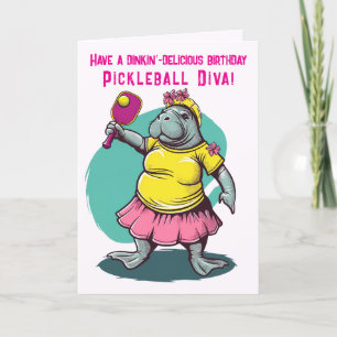 Pickleball Diva with manatee Birthday Holiday Card
