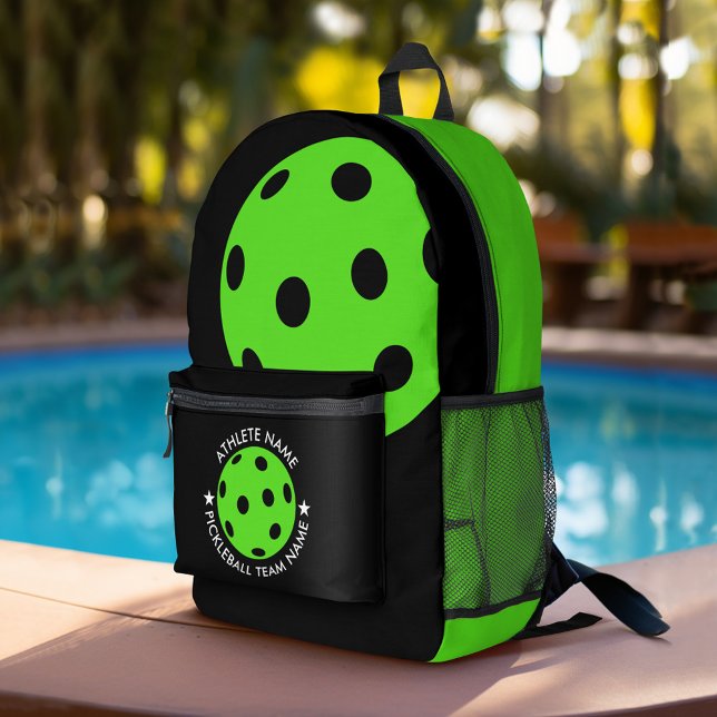Pickleball Drawing with Custom Sports Name - lime Printed Backpack (Personalized Sports Backpack)