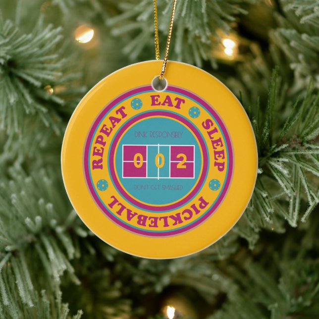Pickleball Eat Sleep Pickleball orange custom text Ceramic Tree Decoration (Tree)