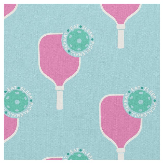 Pickleball: eat sleep, pickleball,  pink, mint fabric (Close Up)