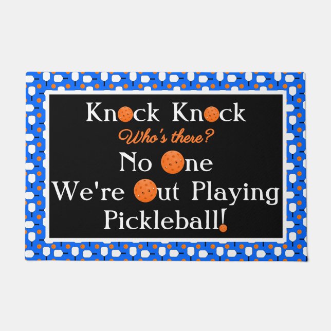 Pickleball Entryway Knock Knock Joke Blue Orange Doormat (Front)