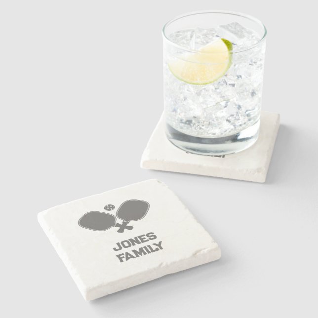 Pickleball Family Name Pickleball Paddle Logo Stone Coaster (Side)