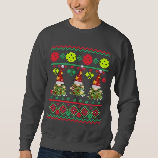 Pickleball Festive Gnomes Ugly Sweater (Front)