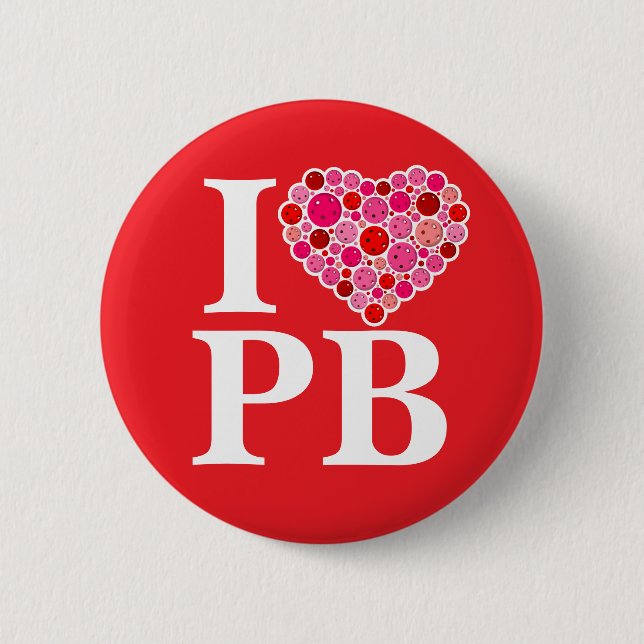 Pickleball Filled Heart Pink and Red I Heart PB 6 Cm Round Badge (Front)