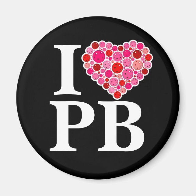 Pickleball Filled Heart Pink and Red I Heart PB Magnet (Front)
