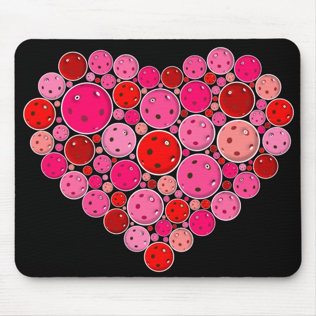 Pickleball Filled Heart Pink and Red Love Mouse Mat (Front)