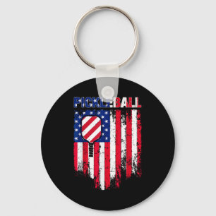 Pickleball flag with paddle for patriotic players key ring