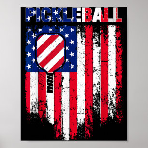 Pickleball flag with paddle for patriotic players poster