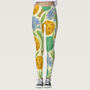 Pickleball Floral Paddle Ball Seamless Print Leggings