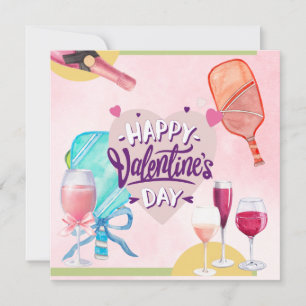 Pickleball for Valentine's Day heart watercolor  Holiday Card