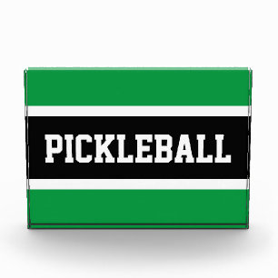 PICKLEBALL Fun Athletic Black Green WhiteStripes Photo Block