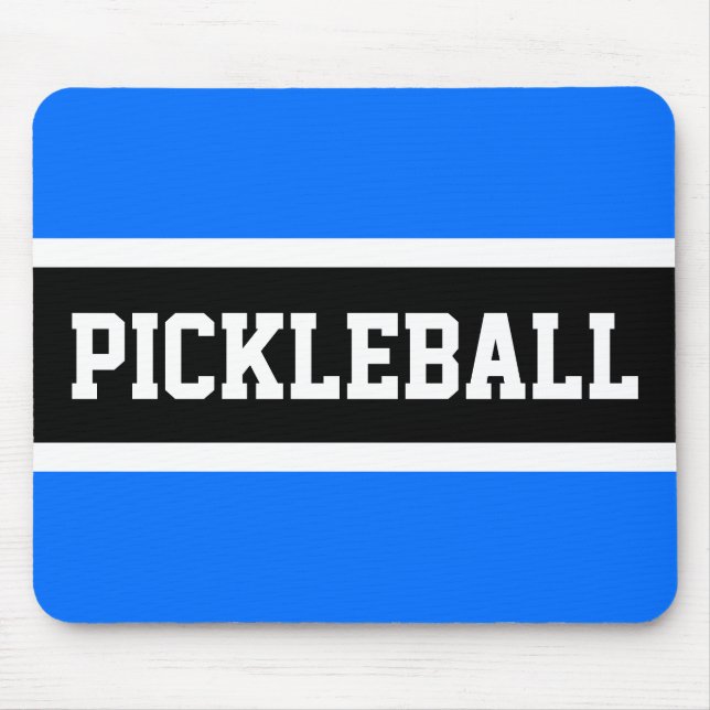 PICKLEBALL Fun Athletic Bright Blue Black Stripes Mouse Mat (Front)