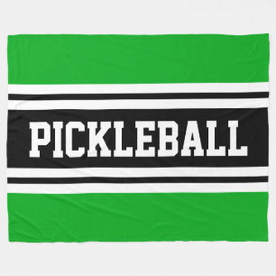PICKLEBALL Fun Bright Green Black Racing Stripes Fleece Blanket