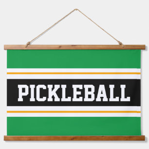 PICKLEBALL Fun Bright Green Yellow Black Stripes Hanging Tapestry
