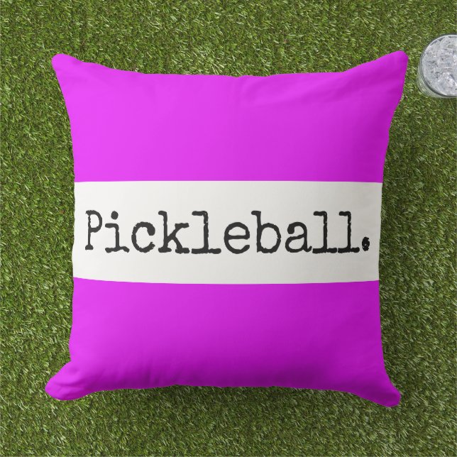 PICKLEBALL Fun Bright Tropical Pink White Stripes Cushion (Grass)