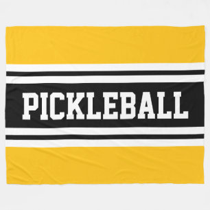 PICKLEBALL Fun Bright Yellow Black Racing Stripes Fleece Blanket
