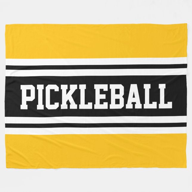 PICKLEBALL Fun Bright Yellow Black Racing Stripes  Fleece Blanket (Front (Horizontal))