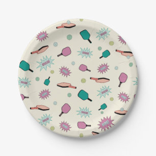 Pickleball! Fun Colourful Pattern Paper Plate