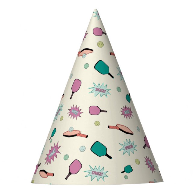 Pickleball! Fun Colourful Pattern Party Hat (Front)