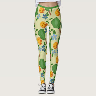 Pickleball Fun Leggings With Vibrant Floral
