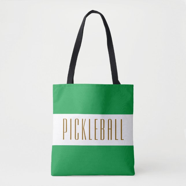 PICKLEBALL Fun Sporty Bright Green White Stripes Tote Bag (Front)