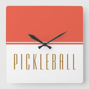 PICKLEBALL Fun Sporty Orange White Colour Block Square Wall Clock