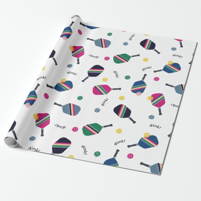 Pickleball Fun Striped Paddles Dink Wrapping Paper (Unrolled)