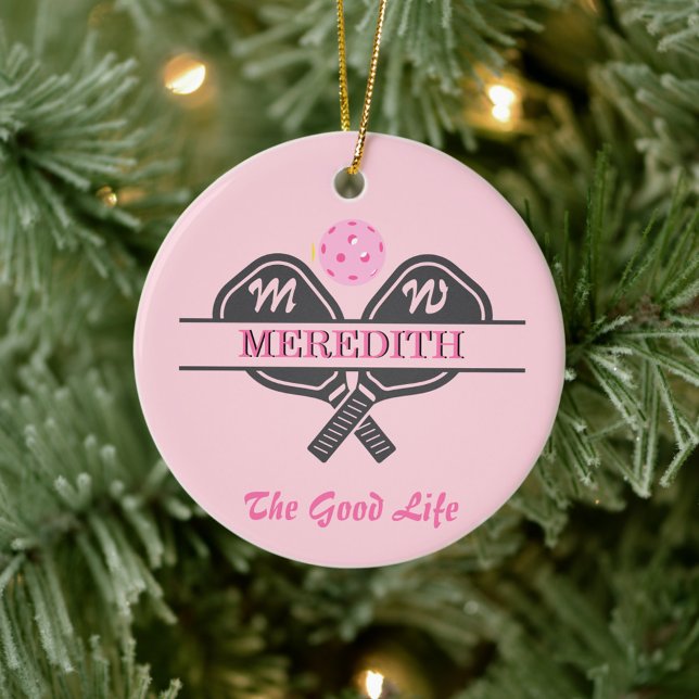 Pickleball Gal Paddles Initial Custom Name  Ceramic Tree Decoration (Creator Uploaded)
