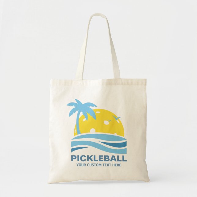 Pickleball Gear Tropical Palm Tree Sun Custom Text Tote Bag (Front)