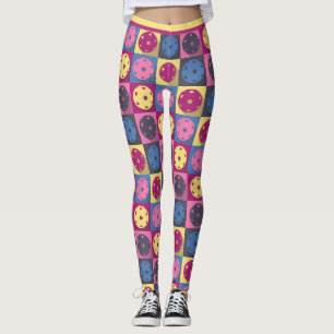 Pickleball - geometric pattern, purple and yellow. leggings
