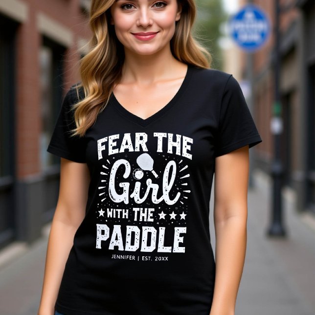 Pickleball Gift Typography Funny Personalised T-Shirt (pickleball gift personalized shirt women typography paddle birthday christmas club black white)