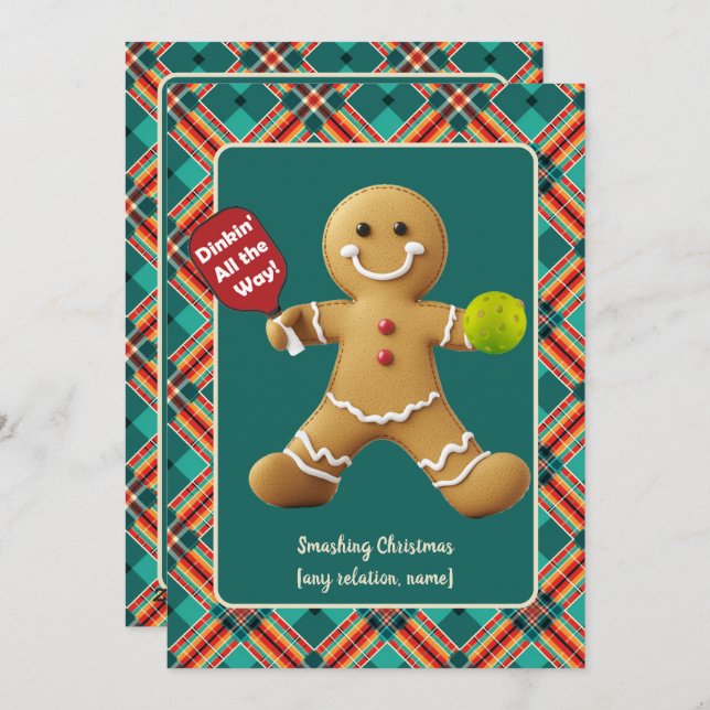 Pickleball Gingerbread Cheer Holiday Card (Front/Back)