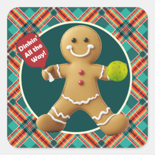 Pickleball Gingerbread Cheer Square Sticker