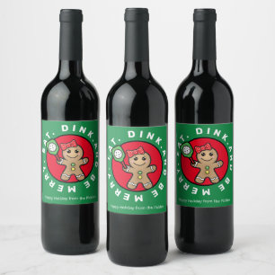 Pickleball Gingerbread girl custom text Wine Label