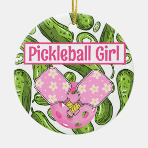 Pickleball Girl Pickles and Pickleballs Custom Cer Ceramic Tree Decoration