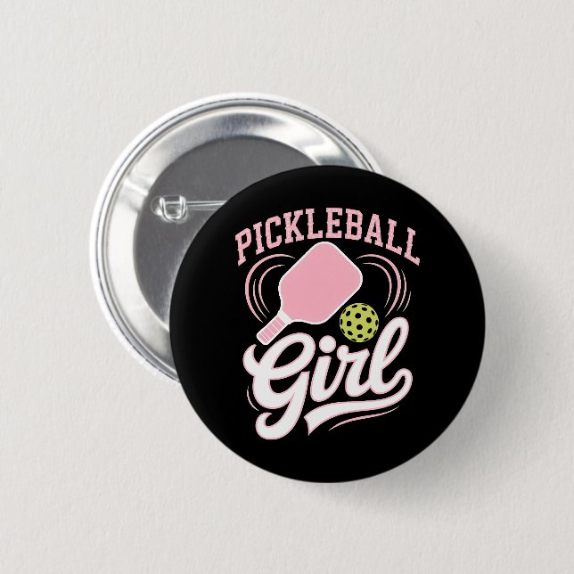 Pickleball Girl Player 6 Cm Round Badge (Front & Back)
