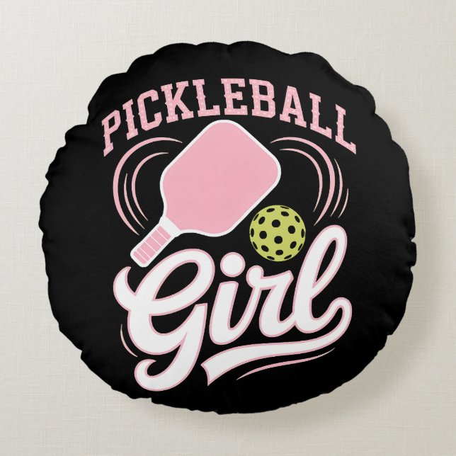 Pickleball Girl Player Round Cushion (Front)