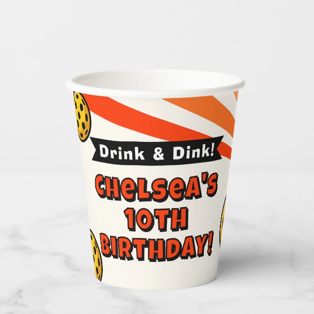 Pickleball Girls Birthday Party Retro Player Paper Cups (Front)