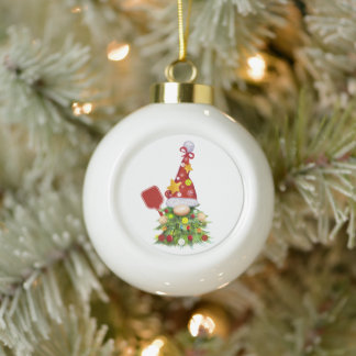 Pickleball Gnome Christmas Tree  Ceramic Ball Christmas Ornament