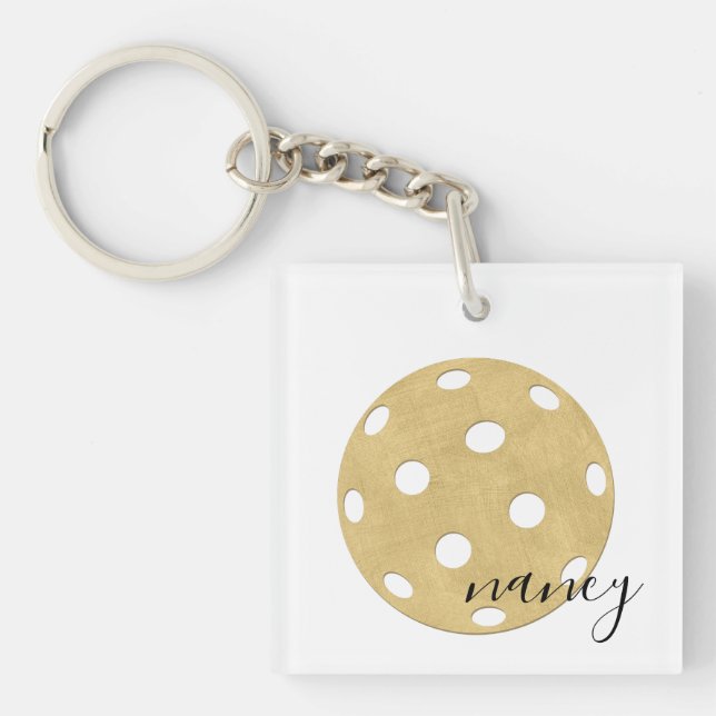 Pickleball Gold Chic Personalised Name Key Ring (Front)